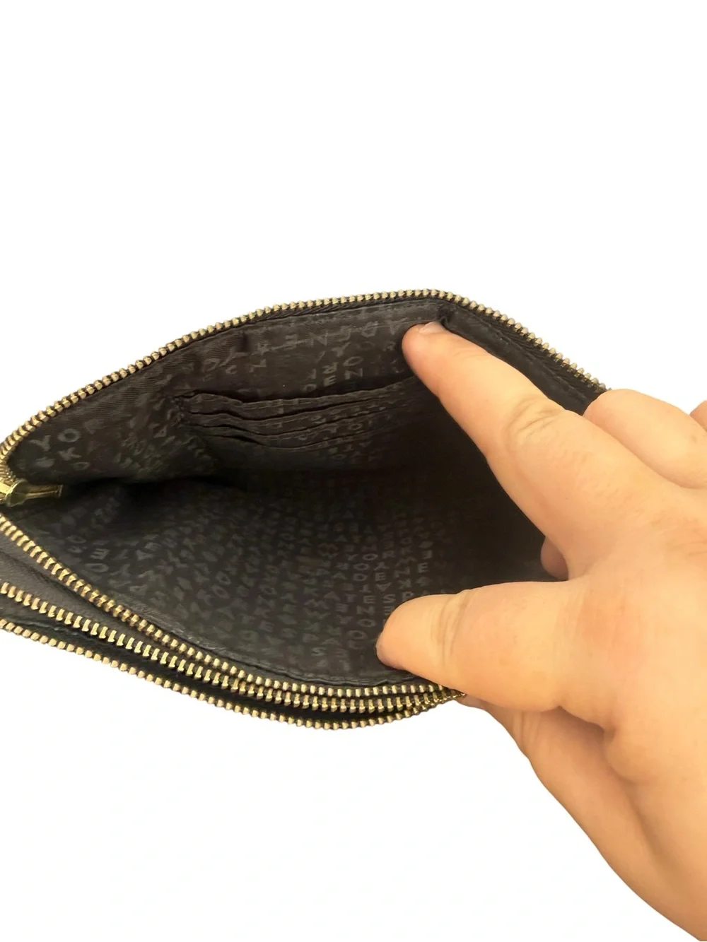 kate spade black wristlet clutch with gold plaque
